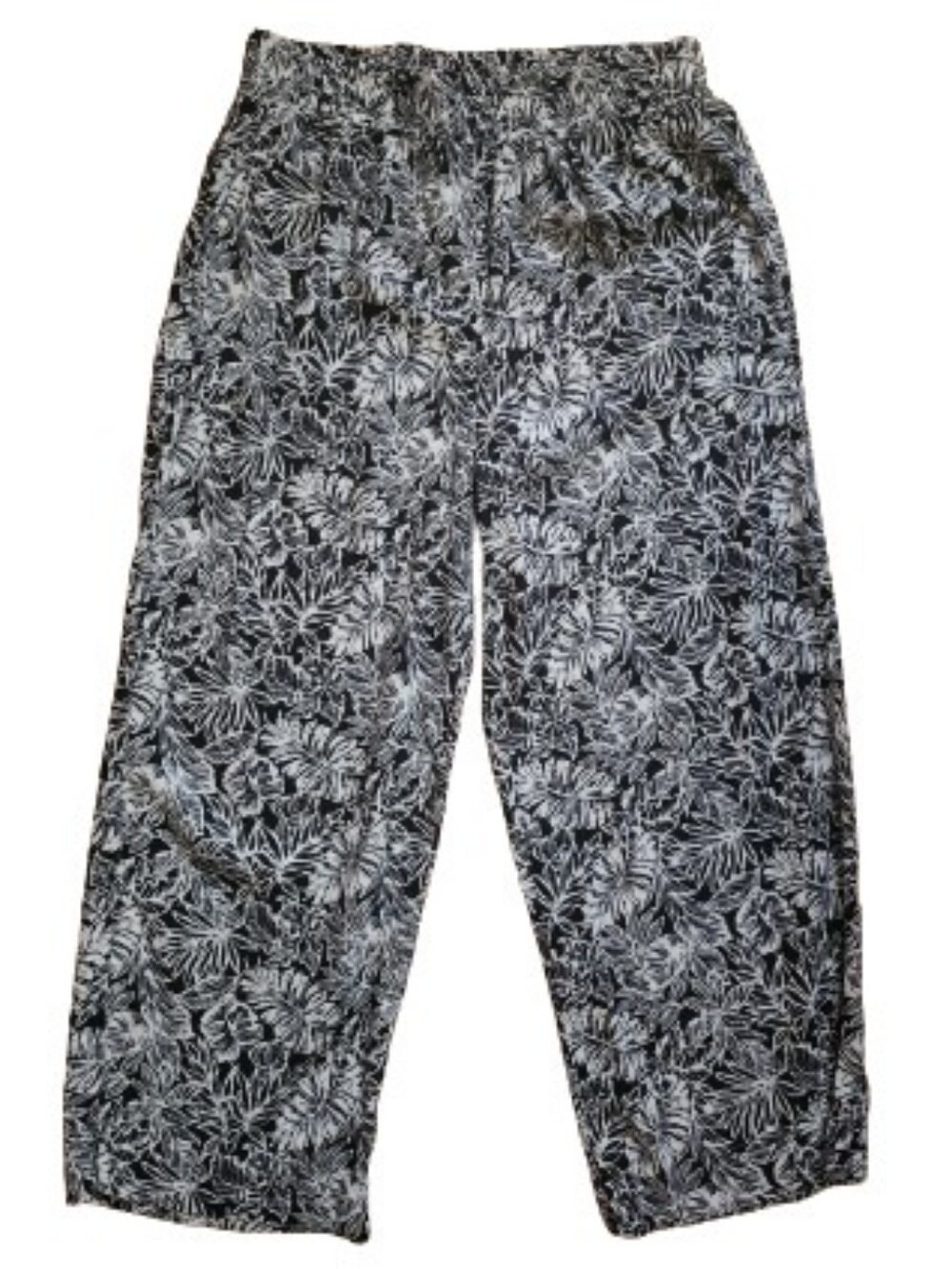 Sigrid Olsen Linen Black/White Tropical Leaf Pants Size M - Picture 1 of 10